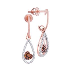 0.20 CTW Red Color Diamond Heart Dangle Earrings 10KT Rose Gold - REF-24N2F