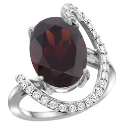 Natural 6.91 ctw Garnet & Diamond Engagement Ring 14K White Gold - REF-100H3W