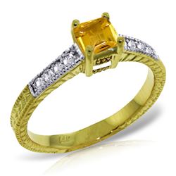 Genuine 0.65 ctw Citrine & Diamond Ring Jewelry 14KT Yellow Gold - REF-69H6X