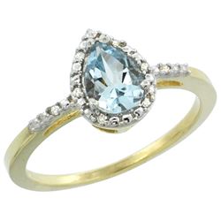 Natural 1.53 ctw aquamarine & Diamond Engagement Ring 14K Yellow Gold - REF-30H8W