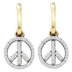 0.25 CTW Diamond Small Peace Sign Dangle Earrings 10KT Yellow Gold - REF-22X4Y