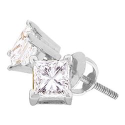 1.48 CTW Princess Diamond Solitaire Stud Earrings 14KT White Gold - REF-375F2N