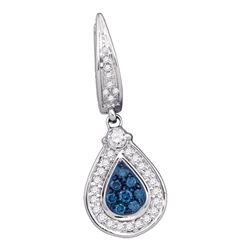 0.53 CTW Blue Color Diamond Teardrop Dangle Earrings 10KT White Gold - REF-44X9Y