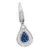Image 1 : 0.53 CTW Blue Color Diamond Teardrop Dangle Earrings 10KT White Gold - REF-44X9Y