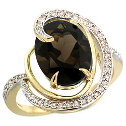 Natural 6.53 ctw smoky-topaz & Diamond Engagement Ring 14K Yellow Gold - REF-72K8R