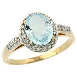 Natural 1.13 ctw Aquamarine & Diamond Engagement Ring 10K Yellow Gold - REF-29N7G