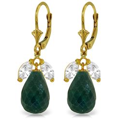 Genuine 18.6 ctw White Topaz & Green Sapphire Earrings Jewelry 14KT Yellow Gold - REF-46T7A