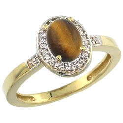 Natural 0.83 ctw Tiger-eye & Diamond Engagement Ring 14K Yellow Gold - REF-30M2H