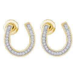 0.15 CTW Diamond Horseshoe Screwback Stud Earrings 10KT Yellow Gold - REF-13N4F