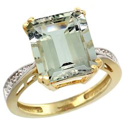 Natural 5.42 ctw green-amethyst & Diamond Engagement Ring 14K Yellow Gold - REF-61M9H