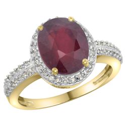 Natural 2.56 ctw Ruby & Diamond Engagement Ring 14K Yellow Gold - REF-46H9W