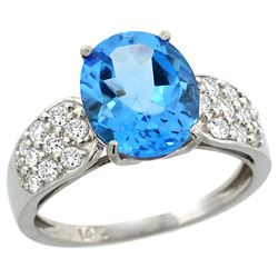 Natural 2.75 ctw swiss-blue-topaz & Diamond Engagement Ring 14K White Gold - REF-58X4A