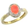 Image 1 : Natural 0.83 ctw Coral & Diamond Engagement Ring 14K Yellow Gold - REF-30A8V