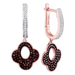 0.40 CTW Red Color Diamond Dangle Hoop Earrings 10KT Rose Gold - REF-52X4Y