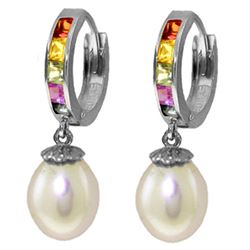 Genuine 9.3 ctw Multi-Color Sapphire & Pearl Earrings Jewelry 14KT White Gold - REF-48X4M