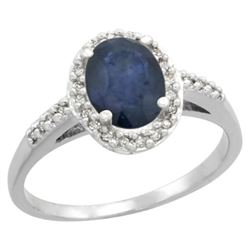 Natural 1.57 ctw Blue-sapphire & Diamond Engagement Ring 14K White Gold - REF-45X2A