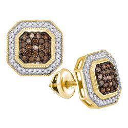 0.50 CTWCognac Brown Color Diamond Octagon Stud Earrings 10KT Yellow Gold - REF-30K2W