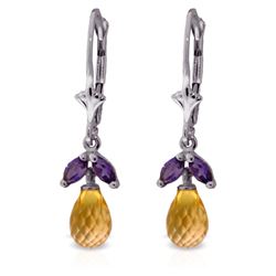 Genuine 3.4 ctw Citrine & Amethyst Earrings Jewelry 14KT White Gold - REF-26P6H