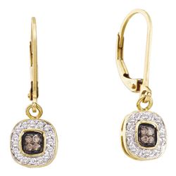 0.24 CTW Cognac-brown Color Diamond Dangle Earrings 14KT Yellow Gold - REF-30N2F