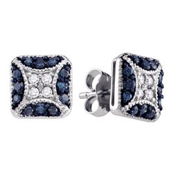 0.50 CTWBlue Color Diamond Square Cluster Earrings 10KT White Gold - REF-32Y9X