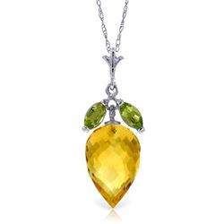 Genuine 10 ctw Citrine & Peridot Necklace Jewelry 14KT White Gold - REF-28Y9F