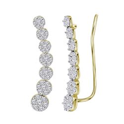 0.50 CTWDiamond Cluster Climber Earrings 10KT Yellow Gold - REF-44X9Y