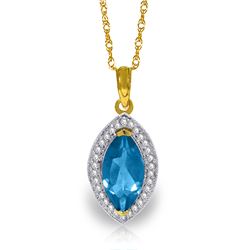 Genuine 2.4 ctw Blue Topaz & Diamond Necklace Jewelry 14KT Yellow Gold - REF-62V2W