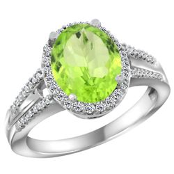 Natural 3.1 ctw peridot & Diamond Engagement Ring 10K White Gold - REF-49A8V