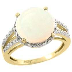 Natural 5.34 ctw Opal & Diamond Engagement Ring 14K Yellow Gold - REF-47Y6X