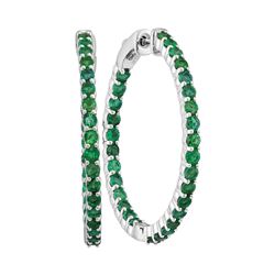 2.5 CTW Emerald In/Out Hoop Earrings 14KT White Gold - REF-109N4F