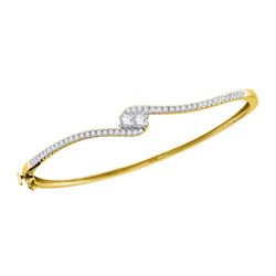 0.75 CTW Diamond 2-stone Bypass Bangle Bracelet 14KT Yellow Gold - REF-112W5K