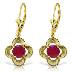 Genuine 1.10 ctw Ruby Earrings Jewelry 14KT Yellow Gold - REF-41N4R