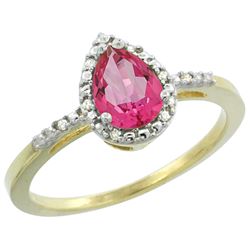 Natural 1.53 ctw pink-topaz & Diamond Engagement Ring 10K Yellow Gold - REF-18F9N