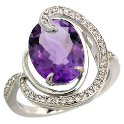 Natural 6.53 ctw amethyst & Diamond Engagement Ring 14K White Gold - REF-72G8M