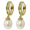 Image 1 : Genuine 9.3 ctw Peridot & Pearl Earrings Jewelry 14KT Yellow Gold - REF-44Y4F