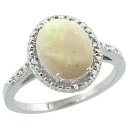 Natural 1.43 ctw Opal & Diamond Engagement Ring 10K White Gold - REF-24X8A