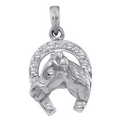 0.10 CTW Diamond Lucky Horseshoe Horse Head Pendant 14KT White Gold - REF-19M4H