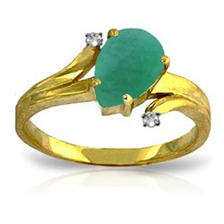 Genuine 1.01 ctw Emerald & Diamond Ring Jewelry 14KT Yellow Gold - REF-56N2R