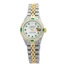 Rolex Pre-owned 26mm Womens Custom White Mother of Pearl Two Tone - REF-530W4Y