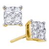 Image 1 : 1.34 CTW Diamond Square Cluster Screwback Earrings 18KT Yellow Gold - REF-194Y9X