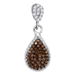 0.25 CTW Cognac-brown Color Diamond Teardrop Cluster Pendant 10KT White Gold - REF-11H2M