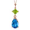 Image 1 : Genuine 2 ctw Blue Topaz & Peridot Necklace Jewelry 14KT Rose Gold - REF-24N3R