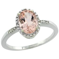 Natural 1.2 ctw Morganite & Diamond Engagement Ring 14K White Gold - REF-27Z9Y