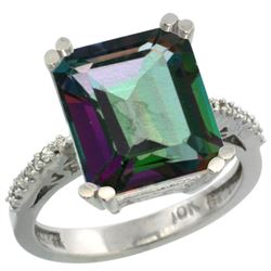 Natural 5.48 ctw Mystic-topaz & Diamond Engagement Ring 14K White Gold - REF-51X4A