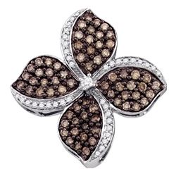 1.05 CTW Cognac-brown Color Diamond Flower Cluster Pendant 10KT White Gold - REF-59H9M