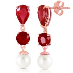 Genuine 10.10 ctw Ruby & Pearl Earrings Jewelry 14KT Rose Gold - REF-55F3Z