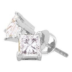 0.26 CTW Princess Diamond Solitaire Stud Earrings 14KT White Gold - REF-22H4M