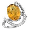 Image 1 : Natural 5.89 ctw Quartz & Diamond Engagement Ring 14K White Gold - REF-89N3G