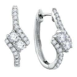 0.50 CTWDiamond 2-stone Hearts Together Bypass Hoop Earrings 14KT White Gold - REF-52Y4X