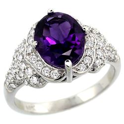 Natural 2.92 ctw amethyst & Diamond Engagement Ring 14K White Gold - REF-102W7K